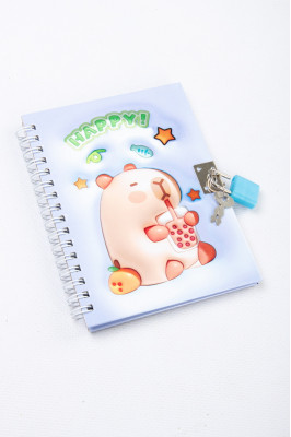 Блокнот, 11х15 см, 48 аркушів, клітинка, на замочку, "Капібара"